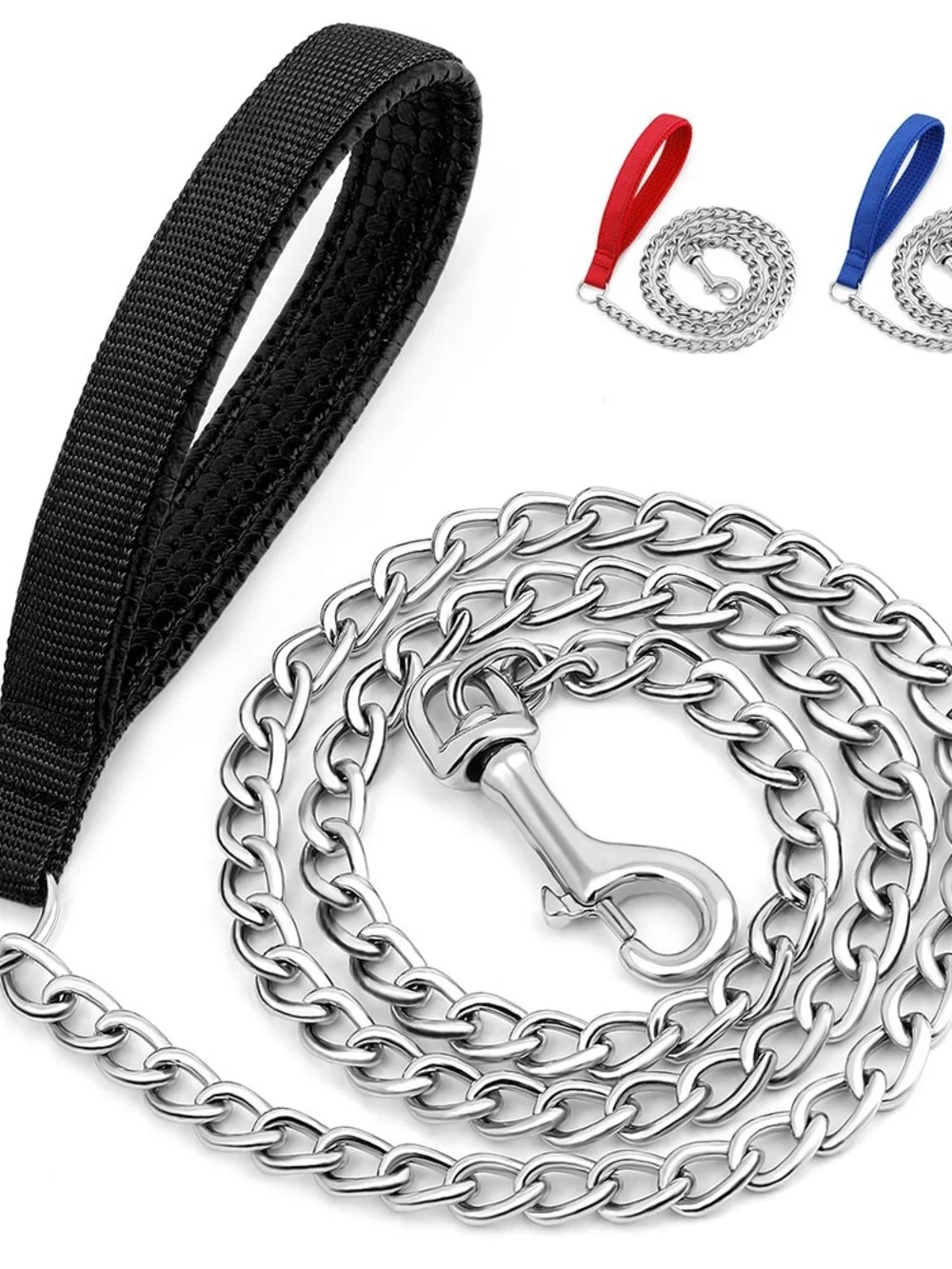 Black Leather and Silver Chain Dog Leash